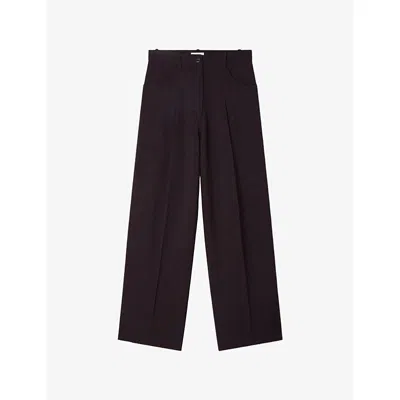 Sandro Womens Brown Wide-leg Mid-rise Woven Trousers