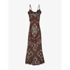 Sandro Womens  Bandana-print Sleeveless Satin Maxi Dress In Bruns