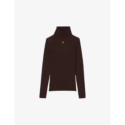 Sandro Womens Bruns Eline Logo-plaque Knitted Jumper In 褐色