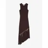 Sandro Swann Fringed And Beaded Knit Midi Dress In Bruns