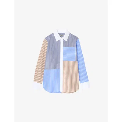 SANDRO WOMENS BRUNS STRIPE-MIX REGULAR-FIT COTTON-BLEND SHIRT