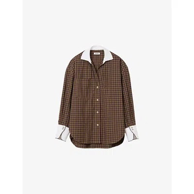 Sandro Womens Burgundy / Brown Checked Oversized Cotton Shirt In Multi