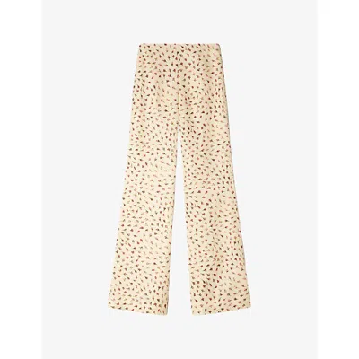 Sandro Womens  Floral-print Flared Woven Trousers
