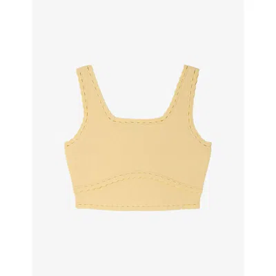 Sandro Womens  Square-neck Cropped Knitted Top In Yellow