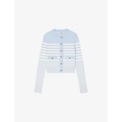 Sandro Womens  Button-down Striped Stretch-cotton Cardigan In Bleus