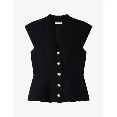 Sandro Womens Buttoned Peplum Woven Top Black
