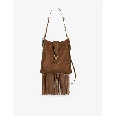 Sandro Womens Camel Le Claudia Leather And Suede Shoulder Bag In Brown