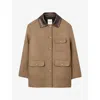 Sandro Womens Caramel Contrast-collar Patch-pocket Tweed Coat In Brown