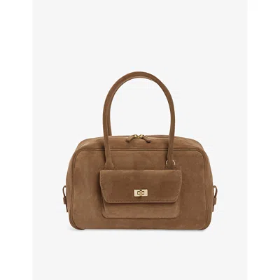 Sandro Womens Caramel Ezmeh Suede Top-handle Bag In Brown