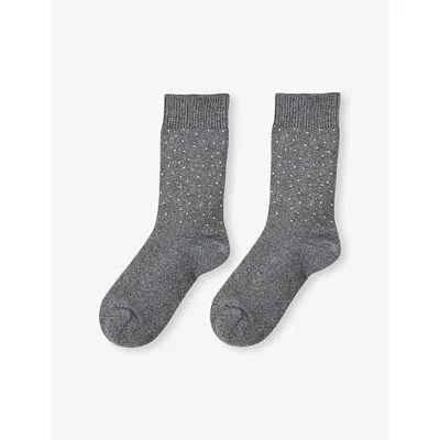 SANDRO WOMENS CHARCOAL GREY RHINESTONE WOOL AND CASHMERE-BLEND SOCKS