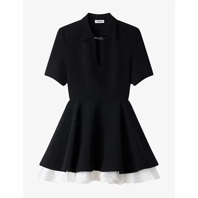 Sandro Womens Contrast Skater Woven Mini Dress Black