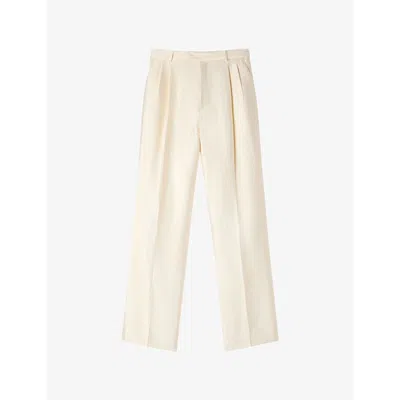 Sandro Womens  Straight-leg High-rise Satin Trousers In Neutral