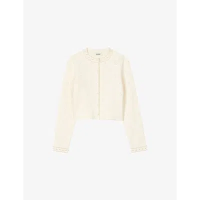 Sandro Womens Cropped Beaded Knitted Cardigan Naturels