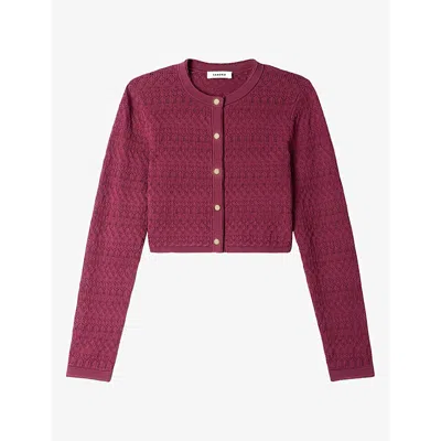 Sandro Womens Cropped Pointelle-knit Cardigan Bordeaux In Burgundy