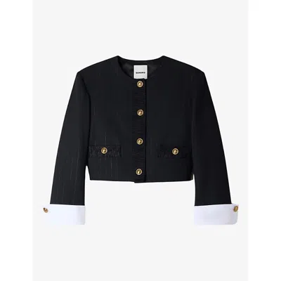 Sandro Womens Cropped Stripe Wool Jacket Black