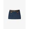 Sandro Womens Dark Blue Leather-trim Mid-rise Denim Mini Skirt In Blue