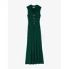 Sandro Womens Polo-collar Button-down Stretch-knit Midi Dress Dark Green In Green