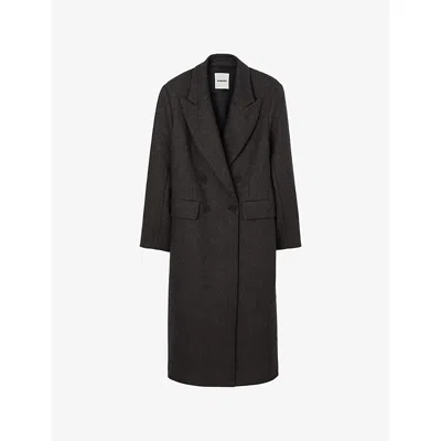 Sandro Womens Dark Grey Fitted Double-breasted Stretch Wool-blend Coat In Gray