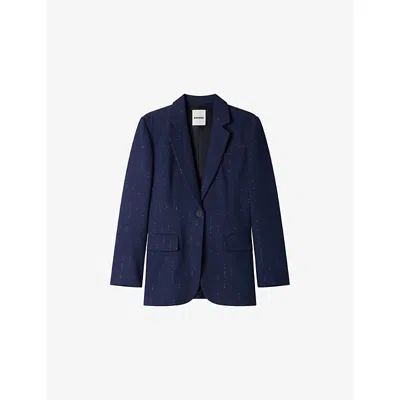 Sandro Womens Dark Navy Sequin-stripe Single-breasted Woven Blazer In Blue