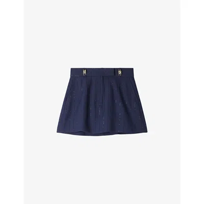 Sandro Womens Dark Navy Striped Sequin-embellished Woven Skort In Blue