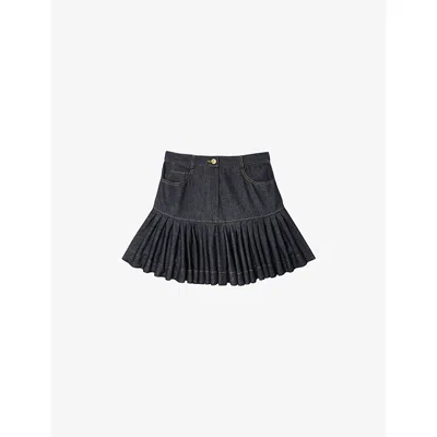Sandro Womens Ruffle-hem Side-pocket Denim Mini Skirt Deep Blue