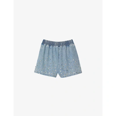 Sandro Womens Denim - Jean Rhinestone-embellished Denim Shorts In Light Blue Jean