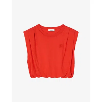 Sandro Womens  Draped Round-neck Cotton Top In Rouges