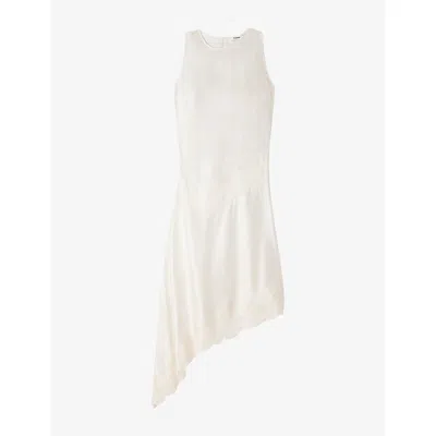 Sandro Womens Asymmetric Lace-trim Satin Midi Dress Ecru In White