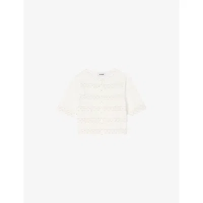 Sandro Womens Ecru Beaded Cropped Knitted Cardigan In Multi