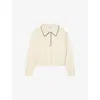 Sandro Womens Ecru / Black Contrast-stitch Wool And Cashmere-blend Jumper In Neutral