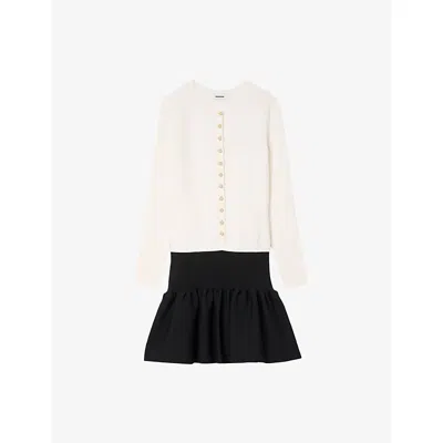 Sandro Womens Ecru / Black Cropped Two-tone Stretch-knit Dress In White