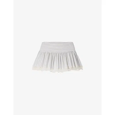 Sandro Womens Ecru / Bleu Striped Contrast-trim Cotton Skort In Multi