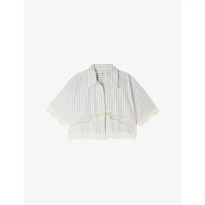 Sandro Cropped Striped Cotton Shirt In Multi