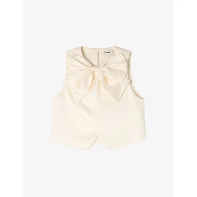 Sandro Womens Ecru Bow-appliqué Cropped Satin Top In Neutral