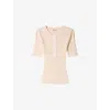 Sandro Womens Ecru Button-placket Short-sleeve Ribbed Jumper In Animal Print
