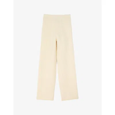 SANDRO WOMENS CABLE-KNIT HIGH-RISE WOOL-BLEND TROUSERS ECRU