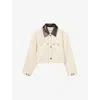 Sandro Womens Ecru Contrast-collar Cotton Workwear Jacket In Neutral