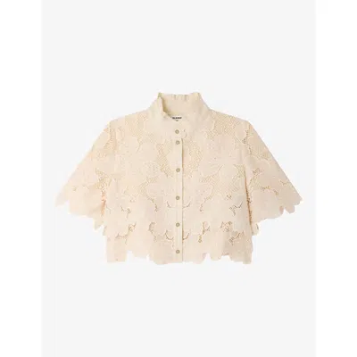 Sandro Womens  Floral Cropped Lace Shirt In Neutral