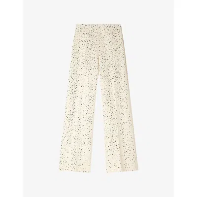 Sandro Womens Ecru Geometric Sequin-embellished Cotton-blend Trousers In White