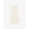 Sandro Womens High-rise Pointelle-texture Knitted Maxi Skirt Ecru