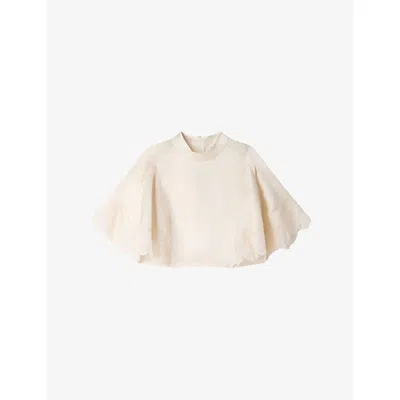 Sandro Womens Lace-trim Cropped Satin Top Ecru In White