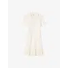 Sandro Womens Ecru Polo-collar Pleated-hem Stretch-knit Mini Dress