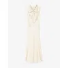 Sandro Womens Rhinestone-embellished Cut-out Satin Maxi Dress Ecru In Neutral