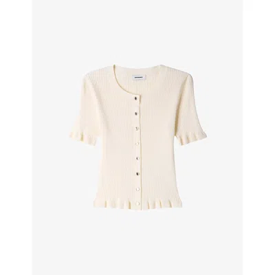 Sandro Womens  Ruffled Rib-knit Cardigan
