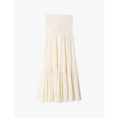 Sandro Womens  Ruffle-hem Knitted Maxi Skirt In Brown