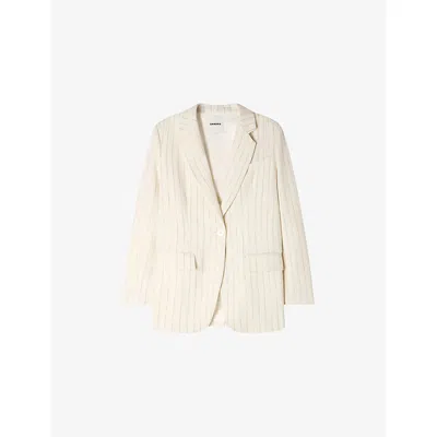 Sandro Womens Ecru / Silver Striped Single-breasted Woven Blazer In Neutral