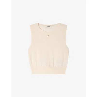 Sandro Womens Ecru Sleeveless Cropped Knitted Jumper In Pattern