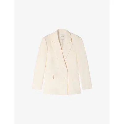 Sandro Womens Ecru Tailored Peak-lapel Woven Blazer In Neutral