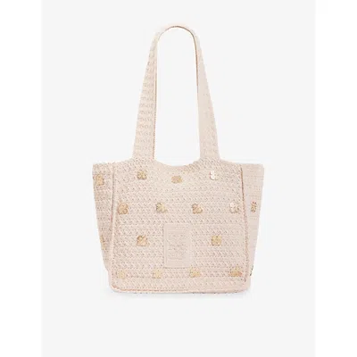 Sandro Womens Ecru Tassel Crochet Shoulder Bag In Sand