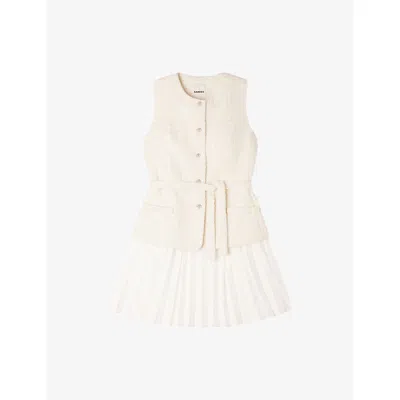 Sandro Womens Ecru Tie-waist Contrast-skirt Woven Mini Dress In Neutral
